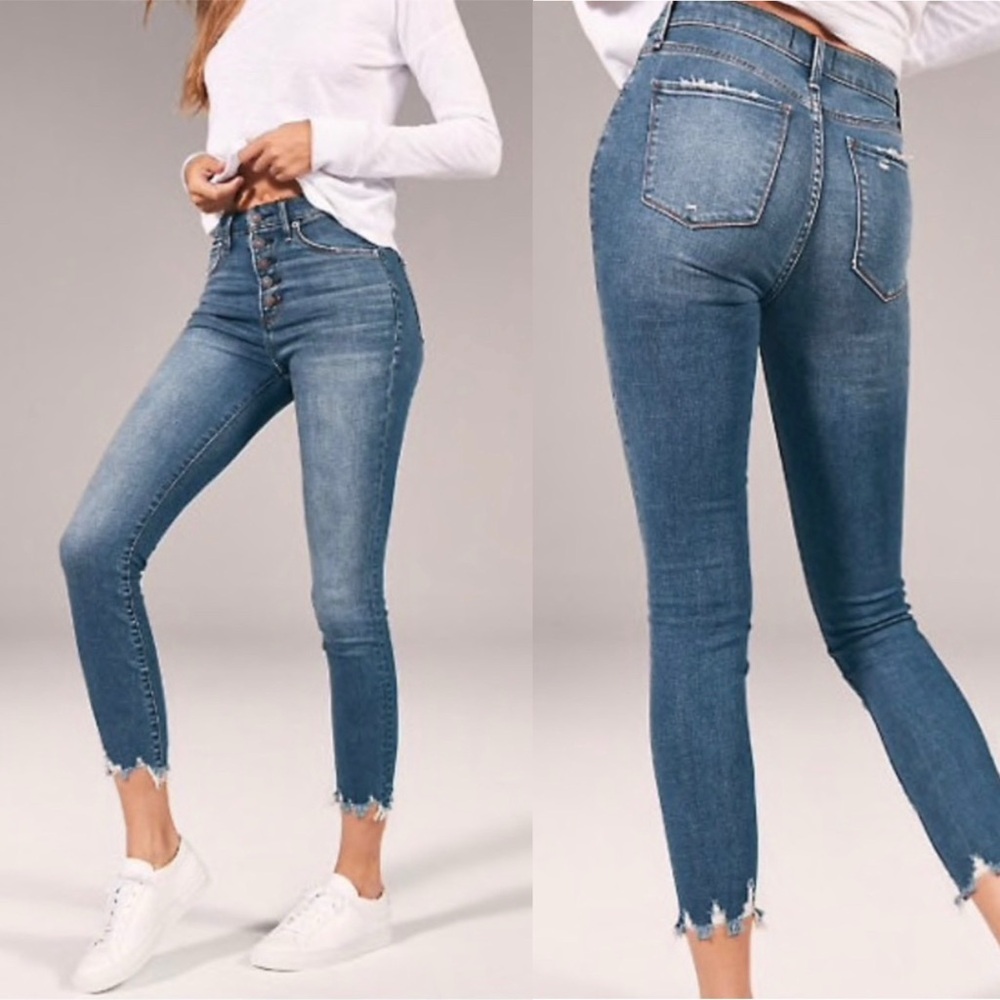 Abercrombie & Fitch Simone High Rise Crop Ankle Skinny Jeans Button Blue 24 / 00